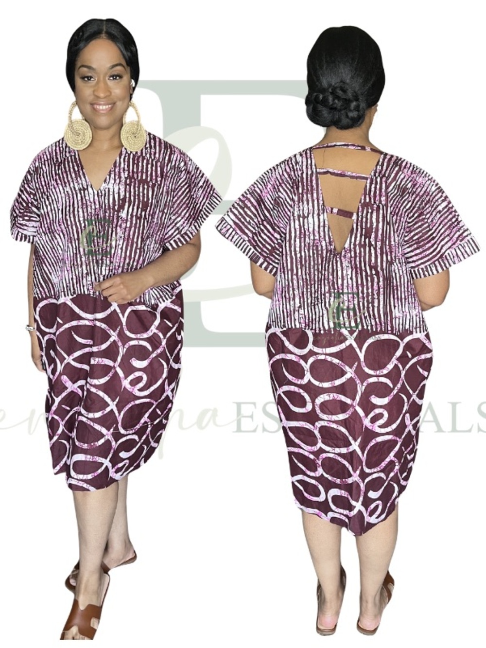 Burgundy Open Back Mini Boubou | One Size (M–XXL)